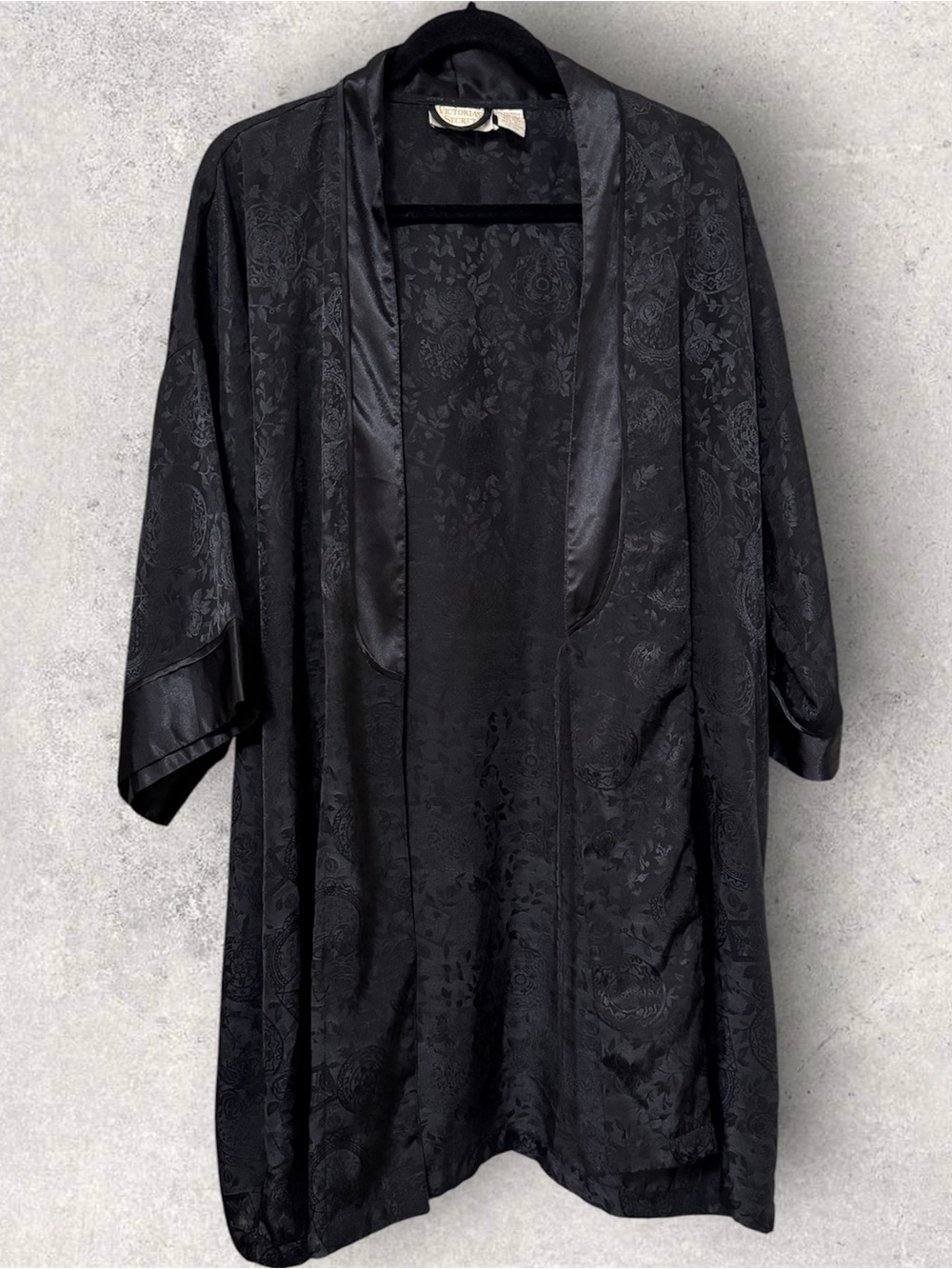 Vintage Victoria's Secret Gold Label Black Jacquard Floral Robe Kimono One Size